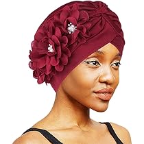 Amazon | [QCHOMEE] ターバンキャップ しわタイプ 3つ花 ターバン帽子